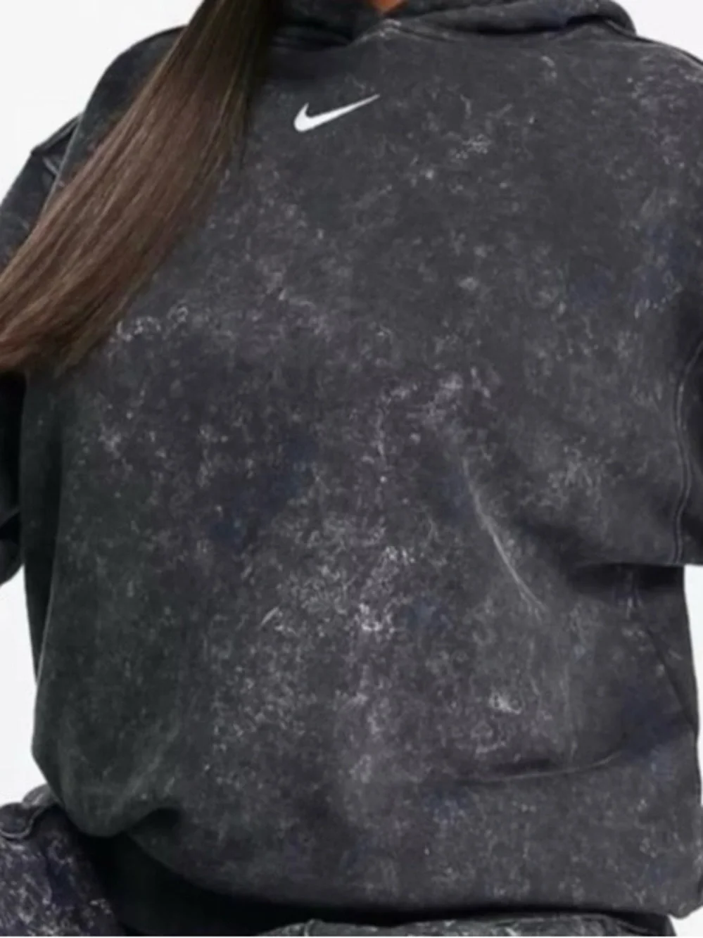 Nike Black Mineral Wash Pullover Hoodie with White Swoosh
